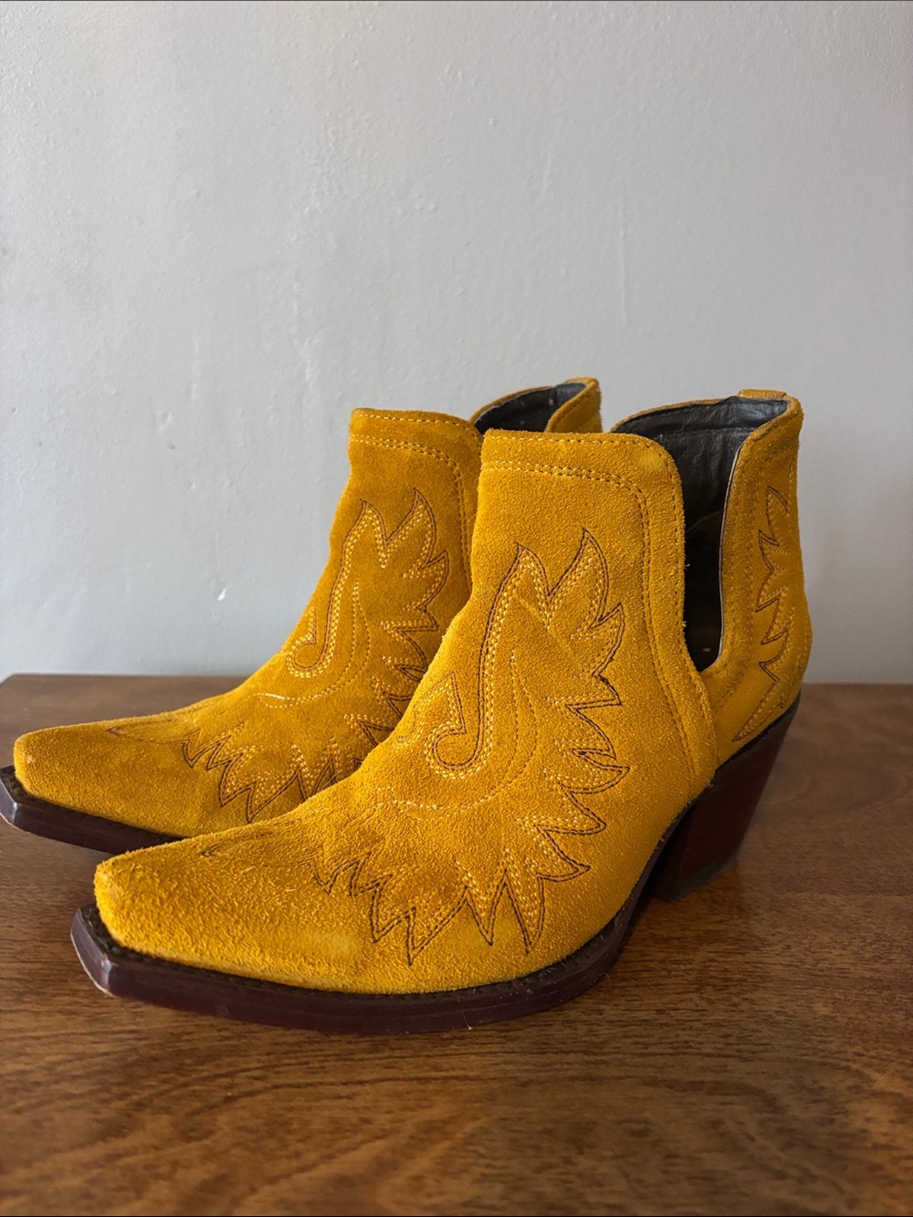 Ariat Mustard Suede Western Cutout Ankle Boots